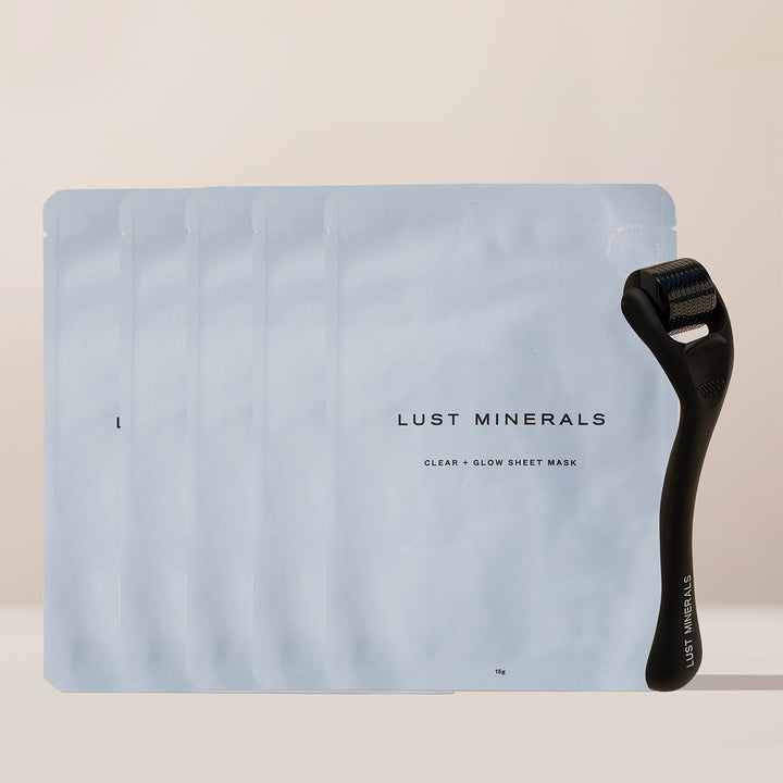 Clear Glow Sheet Mask Box Set + Dermaroller