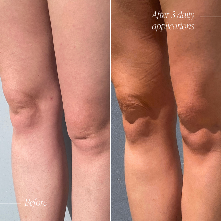 Before and after results using Gradual Tanning Moisturiser showing natural sun-kissed glow