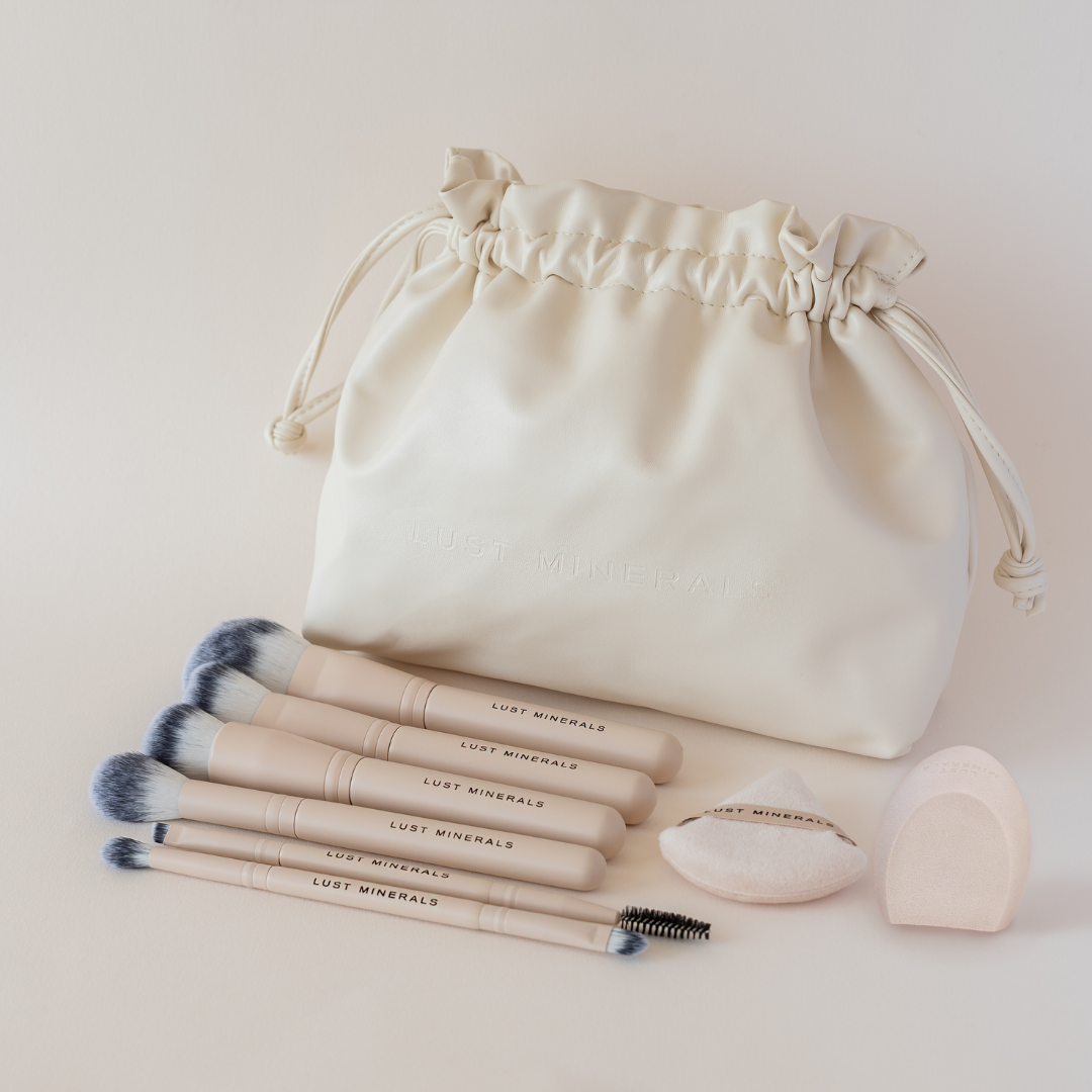 Styled image of the brush set and case