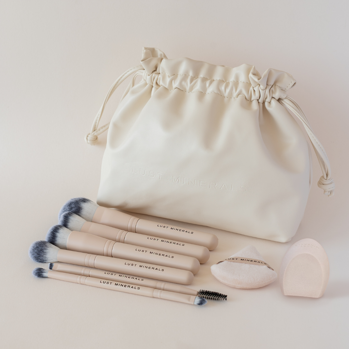 Styled image of the brush set and case