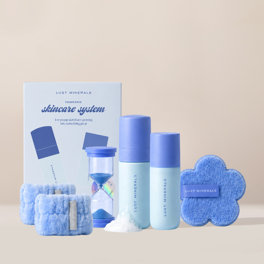 Young Face Skincare System with Cleanser and Moisturiser, there is a cleansing face pad, timer and plush wrist bands 