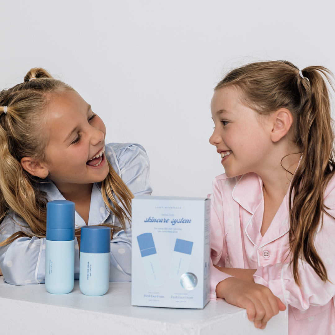Young Face Skincare System with Cleanser and Moisturiser, there is a cleansing face pad, timer and plush wrist bands 